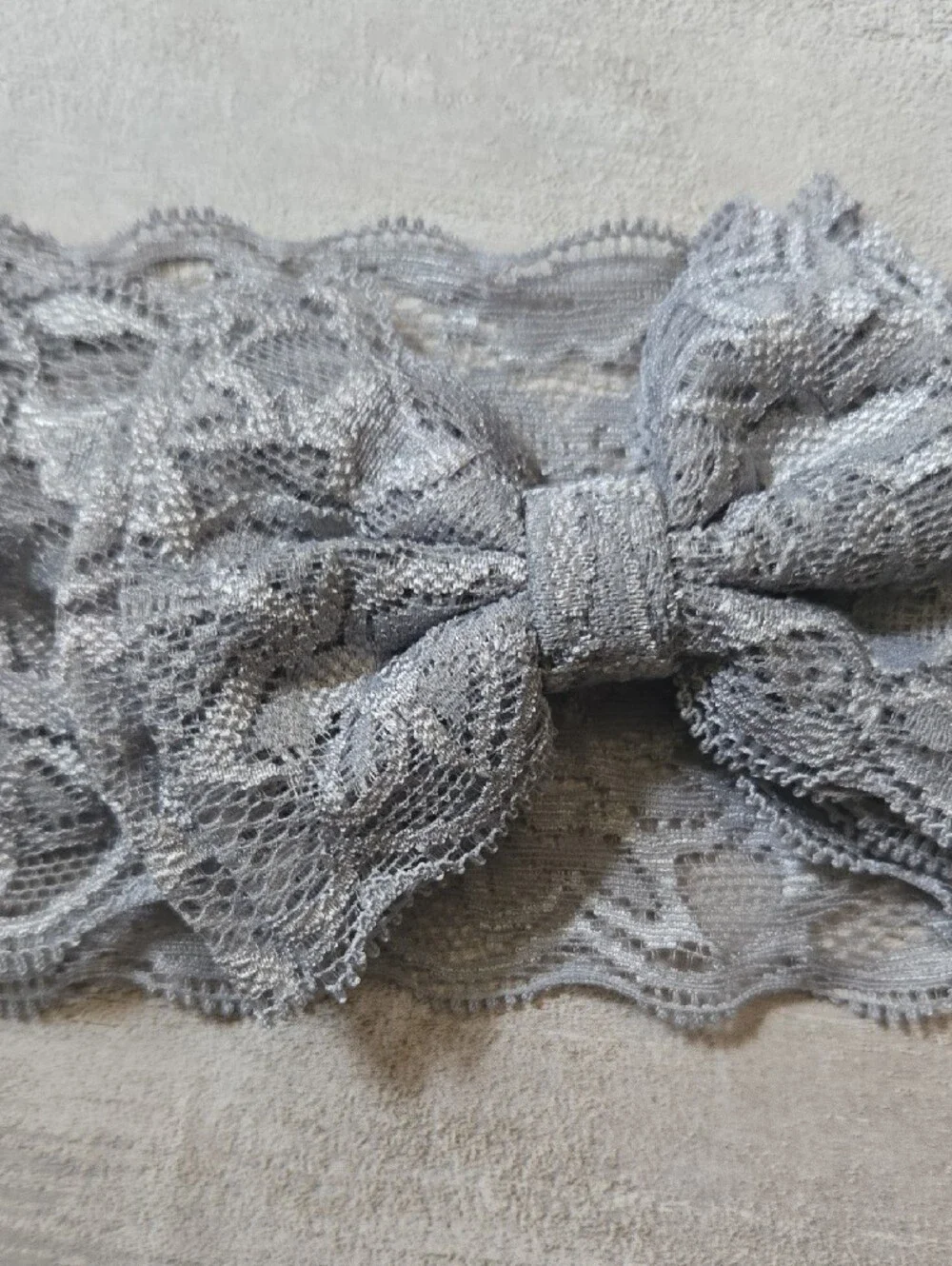 Baby Girl Grey Lace Stretch Bow Headband Floral Toddler Hair Band Accessory